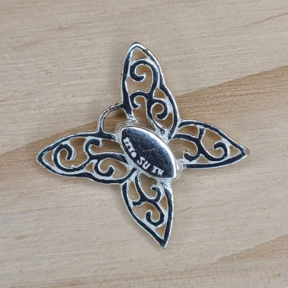 Vtg Sterling Silver Butterfly Marquise-Cut Aurora Borealis Crystal Pendant 0.5" - Picture 5 of 7